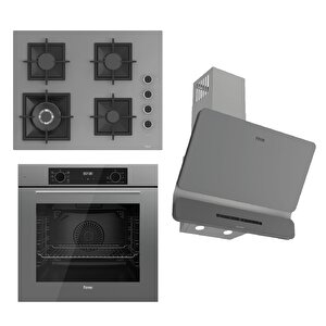 Flowart-silentart Serisi Gri Set (sc408-wfa + Qbl63cpr +d082-sa ) - Döküm Izgara / 65 Cm Ocak