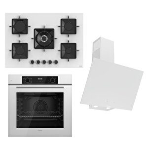 Steamart-fryart-silentart Serisi Beyaz Set (ss036 + Qbl63cb +d078-sa ) - Emaye Izgara - 75 Cm Ocak