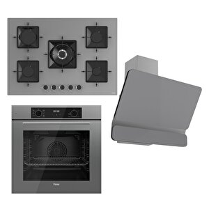 Flowart Serisi Gri Set (ss038 + Qbl63cpr +d082 ) - Döküm Izgara / 75 Cm Ocak