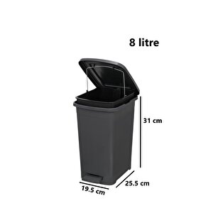 Elf-i̇344 Slim Pedallı Plastik Çöp Kovası İç Kovalı 8 Lt Antrasit