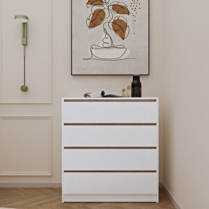 Viesmo Tidy Dört Çekmeceli Şifonyer Beyaz Safir Meşe