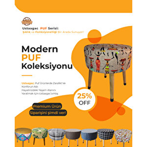 Ustaagac Premium Puf Koltuk Tabure - Etna Ütopya Kadın - Ahşap Gürgen Ayaklı