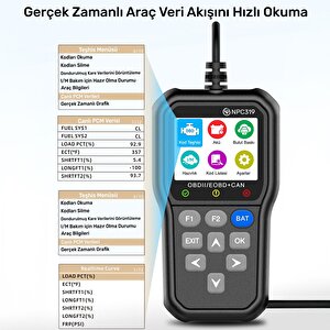 Npo Npc319 2.4" Türkçe Obdii/eobd+can Modlu 63000 Hata Hafızalı Araç Arıza Tespit/silme Cihazı