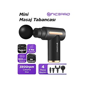 Npo Nmj6 4 Masaj Başlıklı 6 Seviyeli 3800rpm Type-c Taşınabilir Profesyonel Mini Masaj Tabancası
