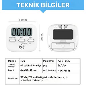 Npo Npt05b Mutfak,ders,yemek Için 60dk Dijital Alarm Kronometre,pomodoro Öğrenci Motivasyon Saati