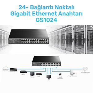 Cudy Gs1024 24 Port Gigabit Yönetilemez Rack Mount Metal Kasa Switch