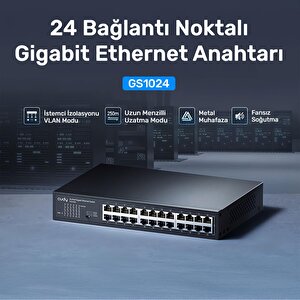 Cudy Gs1024 24 Port Gigabit Yönetilemez Rack Mount Metal Kasa Switch