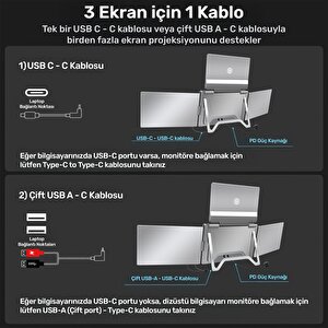Npo Npm788 16" Fhd 1200p Ips Type-c Taşınabilir 3'lü Monitör Çoklayıcı Standlı Notebook Monitör