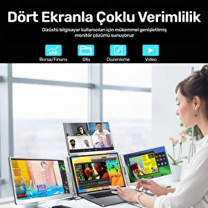 Npo Npm788 16" Fhd 1200p Ips Type-c Taşınabilir 3'lü Monitör Çoklayıcı Standlı Notebook Monitör