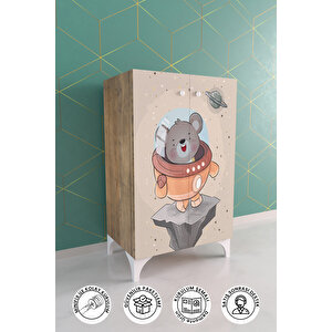 Little Astronaut 2 Raflı Çocuk Odası Dolabı Çok Amaçlı Baskılı Oyuncak Dolabı