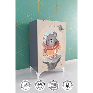 Little Astronaut 2 Raflı Çocuk Odası Dolabı Çok Amaçlı Baskılı Oyuncak Dolabı
