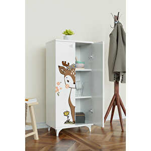 Little Fawn 3 Raflı Çocuk Odası Dolabı Çok Amaçlı Baskılı Oyuncak Dolabı Beyaz