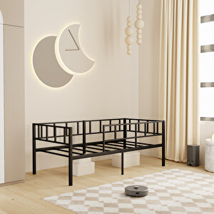 Zenit Metal Karyola Siyah 90x190 Cm, Korkuluklu Karyola, Daybed
