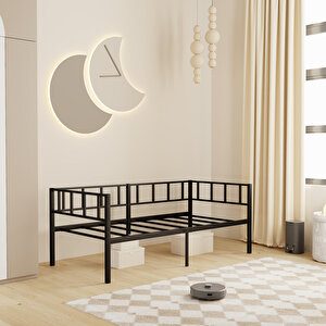 Zenit Metal Karyola Siyah 90x190 Cm, Korkuluklu Karyola, Daybed