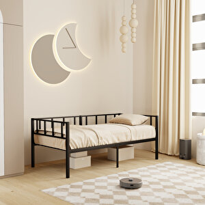 Zenit Metal Karyola Siyah 90x190 Cm, Korkuluklu Karyola, Daybed