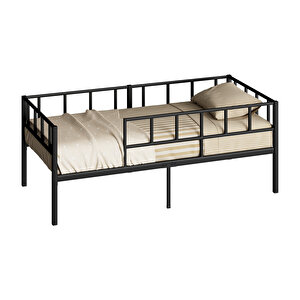 Zenit Metal Karyola Siyah 90x190 Cm, Korkuluklu Karyola, Daybed