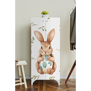 Pretty Rabit 3 Raflı Çocuk Odası Dolabı Çok Amaçlı Baskılı Oyuncak Dolabı Akçaağaç