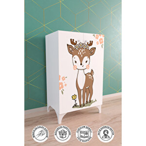 Little Fawn 2 Raflı Çocuk Odası Dolabı Çok Amaçlı Baskılı Oyuncak Dolabı
