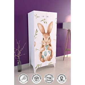 Pretty Rabit 3 Raflı Çocuk Odası Dolabı Çok Amaçlı Baskılı Oyuncak Dolabı Beyaz
