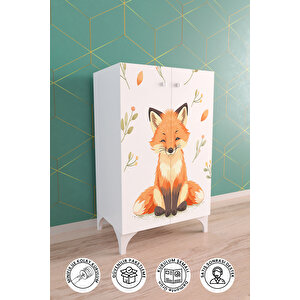 Foxie 3 Raflı Çocuk Odası Dolabı Çok Amaçlı Baskılı Oyuncak Dolabı
