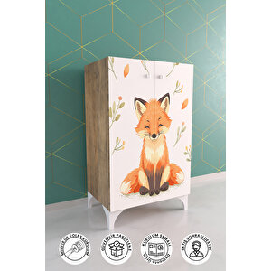 Foxie 3 Raflı Çocuk Odası Dolabı Çok Amaçlı Baskılı Oyuncak Dolabı
