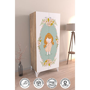 Adorable 3 Raflı Çocuk Odası Dolabı Çok Amaçlı Baskılı Oyuncak Dolabı Ahşap