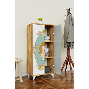 Adorable 3 Raflı Çocuk Odası Dolabı Çok Amaçlı Baskılı Oyuncak Dolabı Ahşap