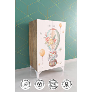 Sky Journey 2 Raflı Çocuk Odası Dolabı Çok Amaçlı Baskılı Oyuncak Dolabı