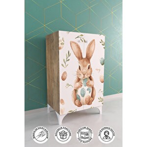 Pretty Rabit 2 Raflı Çocuk Odası Dolabı Çok Amaçlı Baskılı Oyuncak Dolabı