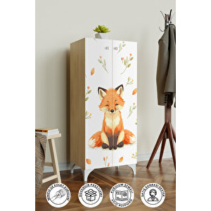 Foxie 3 Raflı Çocuk Odası Dolabı Çok Amaçlı Baskılı Oyuncak Dolabı Akçaağaç