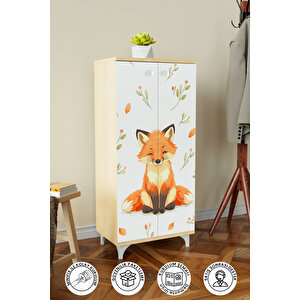 Foxie 3 Raflı Çocuk Odası Dolabı Çok Amaçlı Baskılı Oyuncak Dolabı Akçaağaç