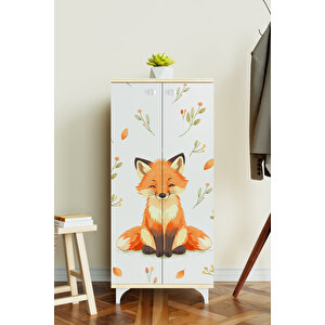 Foxie 3 Raflı Çocuk Odası Dolabı Çok Amaçlı Baskılı Oyuncak Dolabı Akçaağaç