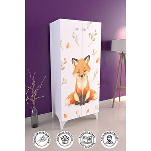 Foxie 3 Raflı Çocuk Odası Dolabı Çok Amaçlı Baskılı Oyuncak Dolabı