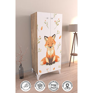Foxie 3 Raflı Çocuk Odası Dolabı Çok Amaçlı Baskılı Oyuncak Dolabı Ahşap