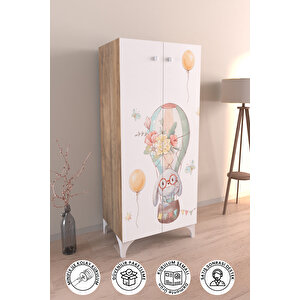 Sky Journey 3 Raflı Çocuk Odası Dolabı Çok Amaçlı Baskılı Oyuncak Dolabı Ahşap