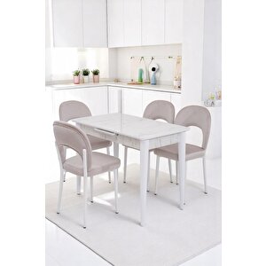 Melisa Hilal Lak Panel Açılır Mutfak Masa Sandalye Takımı 60x100 Beyaz Mermer
