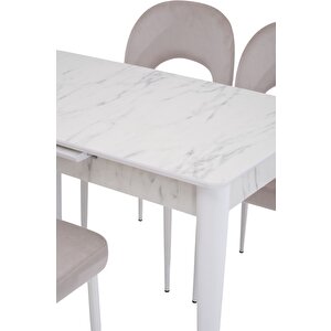 Melisa Hilal Lak Panel Açılır Mutfak Masa Sandalye Takımı 60x100 Beyaz Mermer