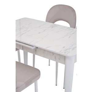 Melisa Hilal Lak Panel Açılır Mutfak Masa Sandalye Takımı 60x100 Beyaz Mermer