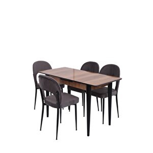 Melisa Hilal Lak Panel Açılır Mutfak Masa Sandalye Takımı 60x100 Ceviz