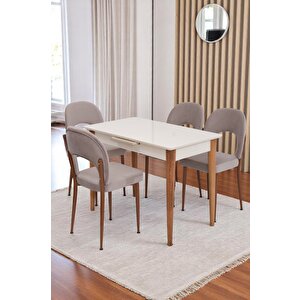Melisa Hilal Lak Panel Açılır Mutfak Masa Sandalye Takımı 60x100 Ekru