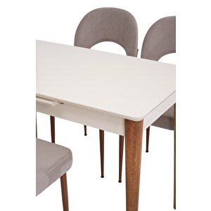 Melisa Hilal Lak Panel Açılır Mutfak Masa Sandalye Takımı 60x100 Ekru