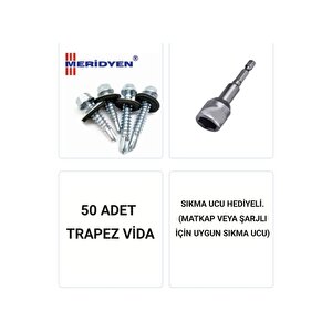 Trapez Vidası 5,5 X 38 Mm. / Çatı Vidası / Akıllı Sac Vidası / ( 50 Adet ) Uç Hediyeli