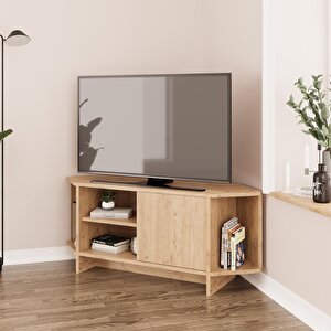 Teo B1310 Köşe Tv Ünitesi Tv Sehpası – Ahşap Sepet | 48 Inç Uyumlu Dolaplı