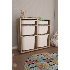 Carla 2 + 2 + 2 Tropik Ceviz Ultra Derin Sepetli Çok Amaçlı Dolap Oyuncak Dolabı