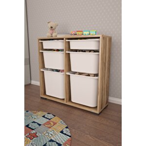 Carla 2 + 2 + 2 Tropik Ceviz Ultra Derin Sepetli Çok Amaçlı Dolap Oyuncak Dolabı