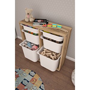 Carla 2 + 2 + 2 Tropik Ceviz Ultra Derin Sepetli Çok Amaçlı Dolap Oyuncak Dolabı