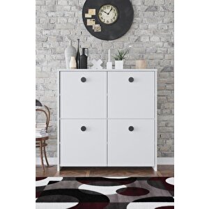 4 Kapaklı 4 Raflı Modern Dekoratif Dolap- Beyaz