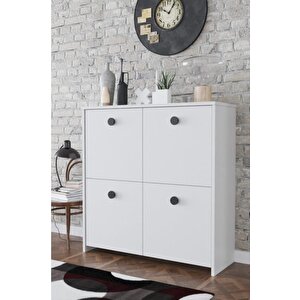 4 Kapaklı 4 Raflı Modern Dekoratif Dolap- Beyaz