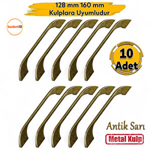 10’lu Kulp Ezgi Eskitme Antik Sarı Retro Metal Dolap Mutfak Banyo Mobilya Kulpu Kulbu 128 Mm 160 Mm