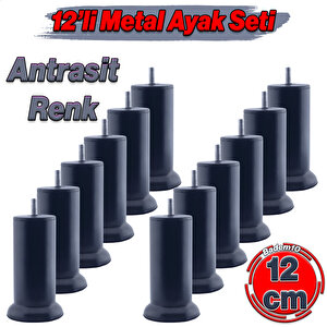 Mobilya Baza Metal 12 Cm M8 Ince Diş 12 Adet Antrasit Ayağı Kanepe Koltuk Çekyat Yükseltme Ayakları